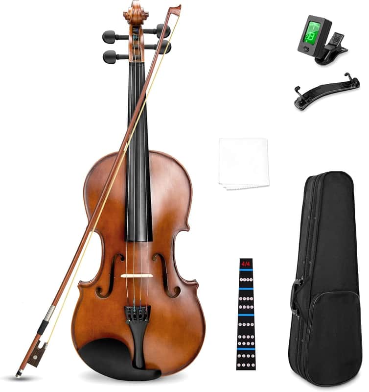 4/4 Solid Wood Acoustic Violin Full Size Fiddle Set for Beginner Adult Student Teen Kids with Violin Case, Bow, Rosin, Shoulder Rest, Tuner, Strings, Natural image 1