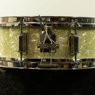 1960s Rogers 5x14 White Marine Pearl Tower Snare Drum image 3