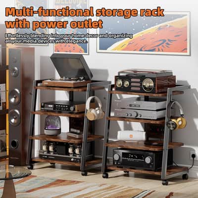 Mobile Studio Stand with Outlets and 4 Rolling Caster Wheels image 7