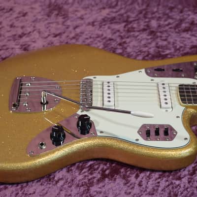 2025 Squier Classic Vibe 70's Jaguar Gold Sparkle Matching Head CME Exclusive image 6