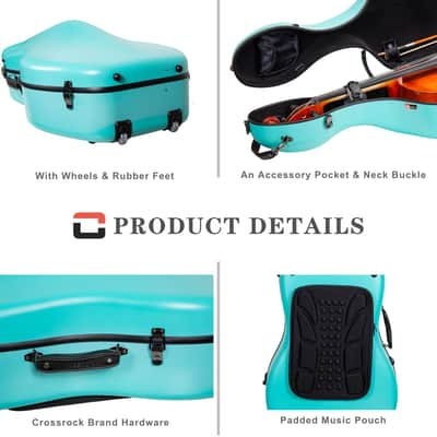 Crossrock Poly Carbon Case with Wheels fits 4/4 Full Size Cello, Includes Outside Music Pouch, 3 Handles, Detachable Straps-Mint Blue image 9