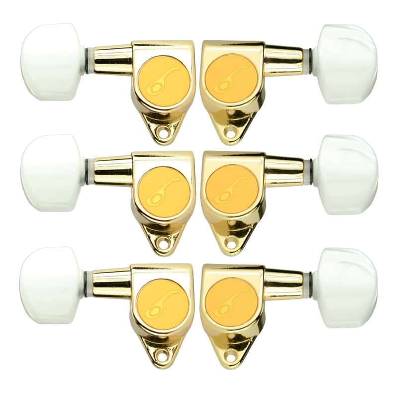 Ovation Pearloid & Gold Guitar Tuning Machines Set, Large Pegs, 3+3 6 Strings image 1