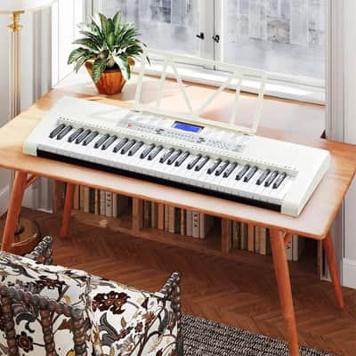 MUSTAR White 61Key Lighted Up Electric Keyboard Bench,Stand,Headphone,Microphone image 5