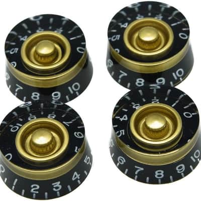 4x Metric LP Black with Gold Custom Guitar Speed Dial Knobs Control Knobs for Epi Les Paul/Import Guitar Bass w/Coarse 5.8mm Split Pots image 1