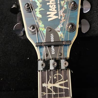Washburn Boogiebolt Custom Boogie Street guitar with OHSC  Dime Dimebag BSG1 2005 - Blue quilt with abalone lightning bolt inlay image 21