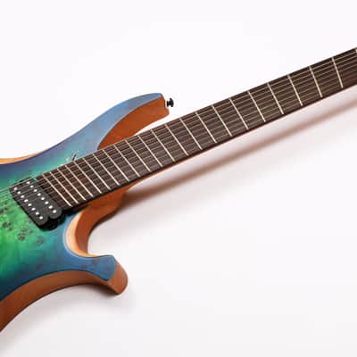 Agile 8 String Multi-Scale Fan Fret Chiral Parallax 82528 RN Satin Green/Blue Headless Electric Guitar image 5