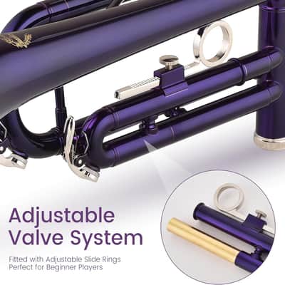 Bb Trumpet for Beginners, Brass Student Trumpet Kit with Case, 7C Mouthpiece, Cleaning Kit, Standard B Flat Instrument - Purple image 3