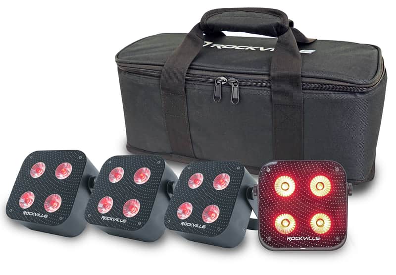 Rockville 4 PACK MINI IR4 Black DJ/Party Par Wash Up Lights+Wireless DMX+App+Bag image 1