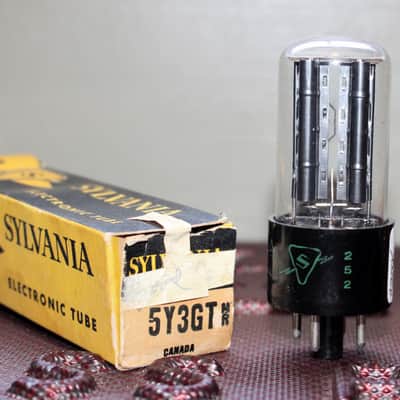 SYLVANIA 5Y3GT VT-197A BLACK PLATE D GETTER NOS NIB MINTY VINTAGE 1952 image 2