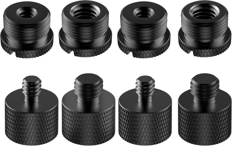 8 Pieces Mic Stand Adapter, 5/8 Female to 3/8 Male 3/8 Female to 5/8 Male 5/8 Female to 1/4 Male 1/4 Female to 5/8 Male Screw Thread Adapter for Microphone Stand Boom Arm Camera Tripod image 1