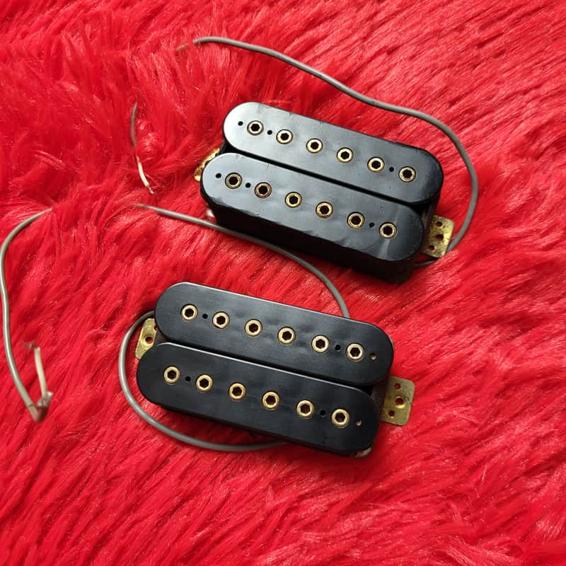 Gotoh (Goto) PAF Clone Pair - Used By Tokai, Burny, Fresher, etc...  1970's - 1980's - Double Black Bobbins - Double Gold Hex Pole - Made in Japan MIJ image 1