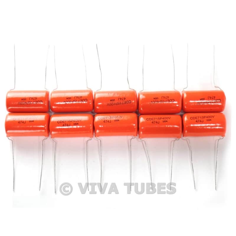 Lot of 10 New Sprague 715P Orange Drop .47uF 400V 5% Poly Film Capacitors image 1