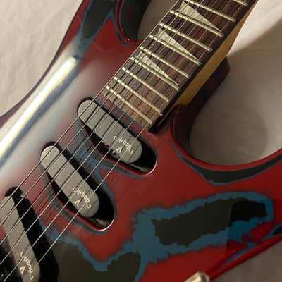 Arbor G-410 Electric Guitar SSS Strat Style Floyd 1980s - Washed Out Red / Blue image 4