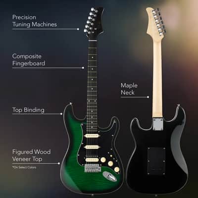Beginner Electric Guitar Kit w/ Headphone Amp, Padded Gig Bag, Headphones - Green image 4