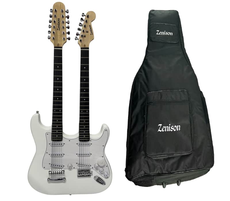 Zenison DOUBLE NECK Electric Guitar WHITE - 12 & 6 String Deluxe PADDED Gig Bag image 1