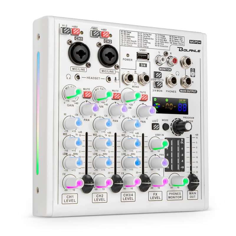 4-Channel Mixer Professional Audio Mixer With Built-In Sound Card And Recording Function, Usb Audio Interface/Bluetooth, Suitable For Podcasting, Karaoke, Studio image 1