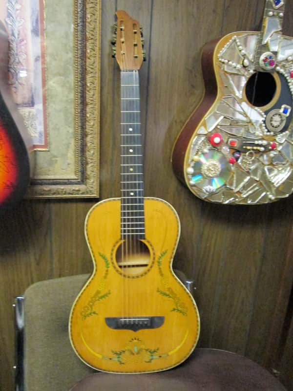 Unknown Parlor Acoustic Guitar 30s/40s art deco soso player w/intonation issues image 1