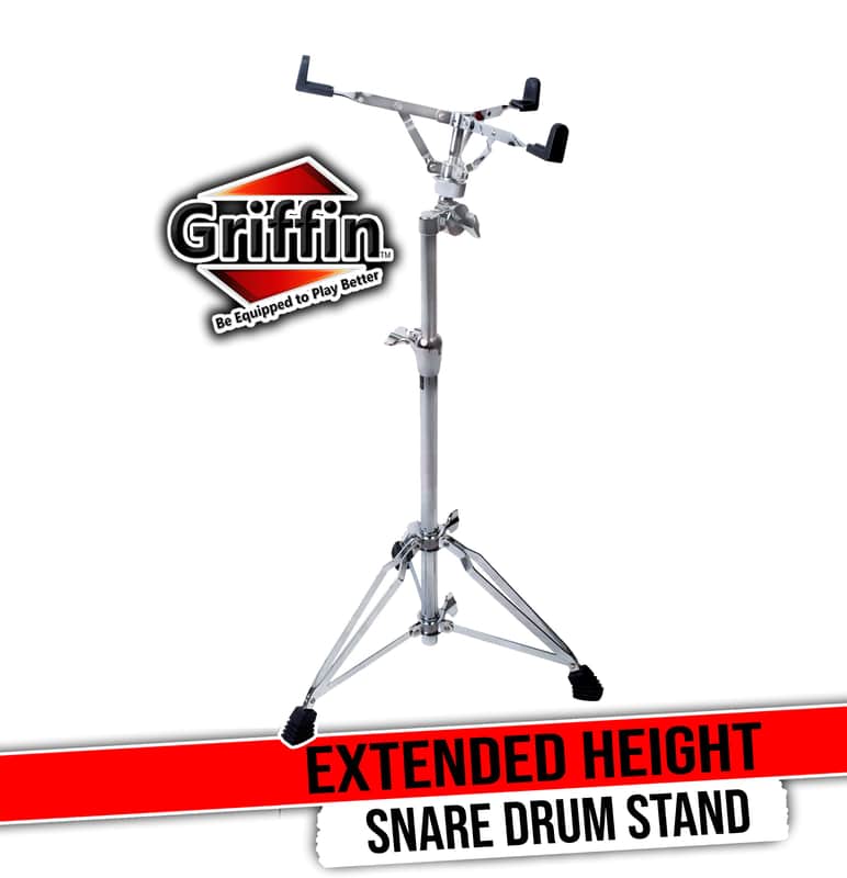 GRIFFIN Stand-Up Snare Drum Stand (Extended XHeight Edition) – Tall Adjustable Chrome Hardware for Practice Pads, Drum Kits & Concert Use image 1