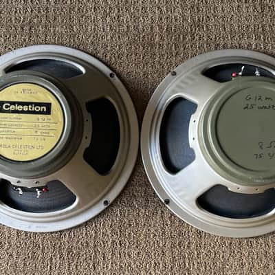 1971 Celestion G12M Greenback T1220 (8Ω) – Pair – Original Pulsonic Cones – DD25 image 1