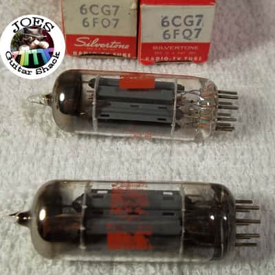 2-60's 6CG7 6FQ7  Silvertone Electron Tubes Rare Smooth Slide Plates Made in USA Pair NOS Brand New in Box image 2