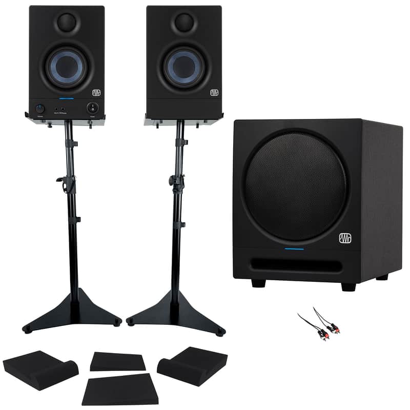2 Presonus Eris 3.5 2nd Gen 3.5" Studio Monitors+Stands+8" Subwoofer w/Bluetooth image 1