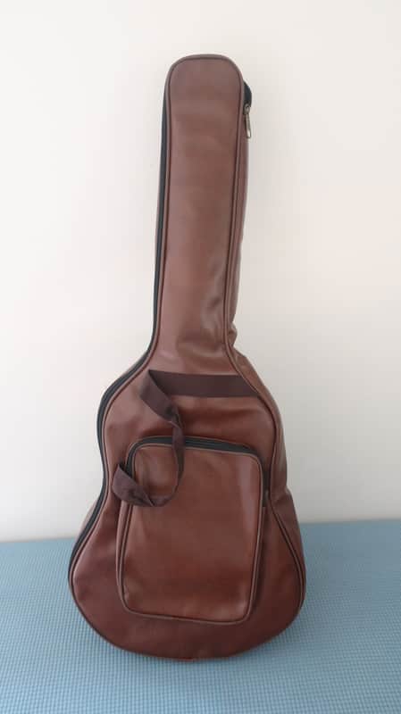 Vintage 1980s Acoustic Guitar Regular Dreadnought Size Case Brown Pleather Brown Gig Bag Heavy Duty Soft Leather Tearproof Workhorse Well Made 40 x 15 x 4 image 1