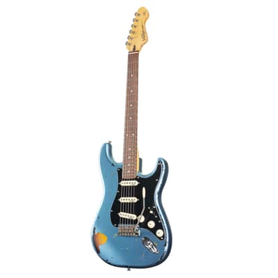 Vintage Vintage Icon V6MRGHB Distressed Gun Hill Blue over Sunburst - Electric Guitar image 10