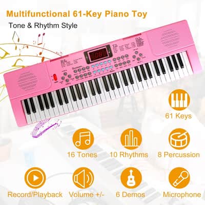 61 Keys Digital Music Electronic Keyboard Electric Musical Piano Instrument Kids Learning Keyboard w/ Stand Microphone-Black image 11