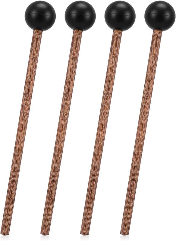 4 Pcs Steel Tongue Drum Mallets, 5.9 Inch Small Rubber Drum Mallets Sticks for Xylophone Glockenspiel Musical Instruments Mallet Birch Wood Handle Silicone Head Percussion Sticks(Black) image 1