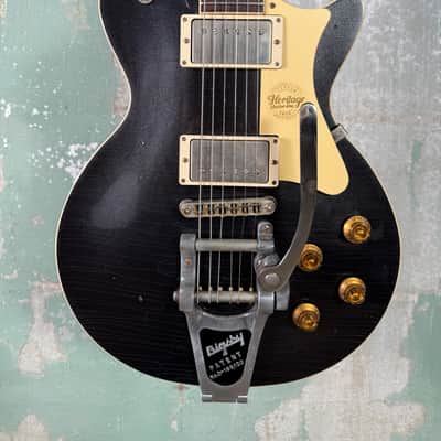 Heritage H-150 Custom Shop Electric Guitar with Bigsby Tailpiece and Case - Space Black (Artisan Aged) image 2