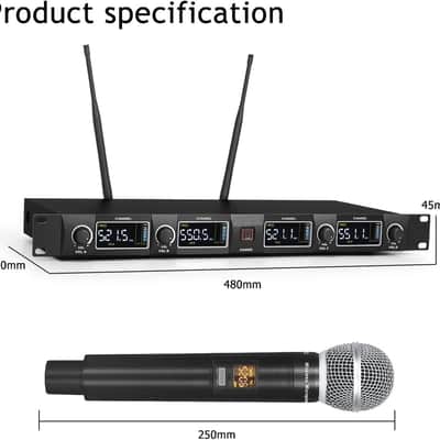 Wireless Microphone System, 4-Channel UHF Cordless Mic Set with Four Handheld Mics,Adjustable Frequency, Long Range 260ft, Ideal for Church,Karaoke,Weddings, Events image 2