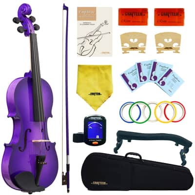 1/2 Fiddle Purple Colored Premium Violin Outfit for Beginners Adults Kids With 5 Color Fingering Tape- Handcrafted Student Beginner Violin. (Purple, 1/2) image 1