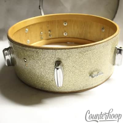 Pearl Snare Drum Shell+Tama Aichi Throw-Off 3Ply Lauan Silver Sparkle Vintage60s image 5