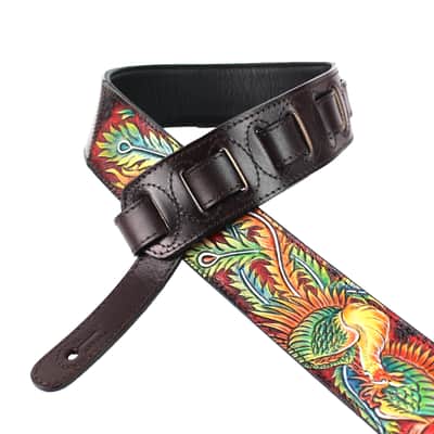 Walker & Williams KB-33 Skinny Carob Brown Premium Grain Leather Strap w/Hand Tooled Phoenix image 2