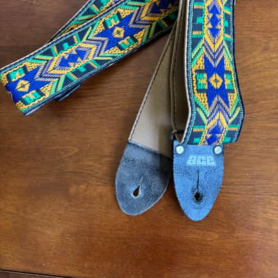 Vintage 1960s 1970s Ace Guitar Strap God's Eye Hippie Blue Green Yellow Black image 4