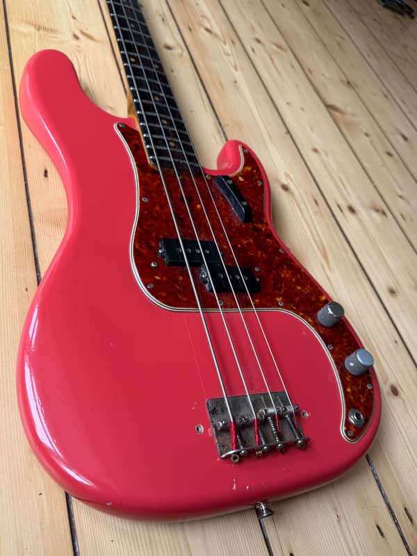 1963 Fender Precision Bass Guitar Fiesta Red image 1