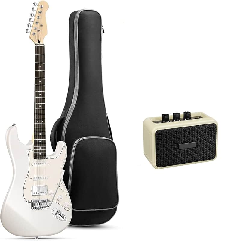 Electric Guitar Starter Kit HSS Pickup Coil Split, with Amp, Bag, Accessories, Polar White image 1