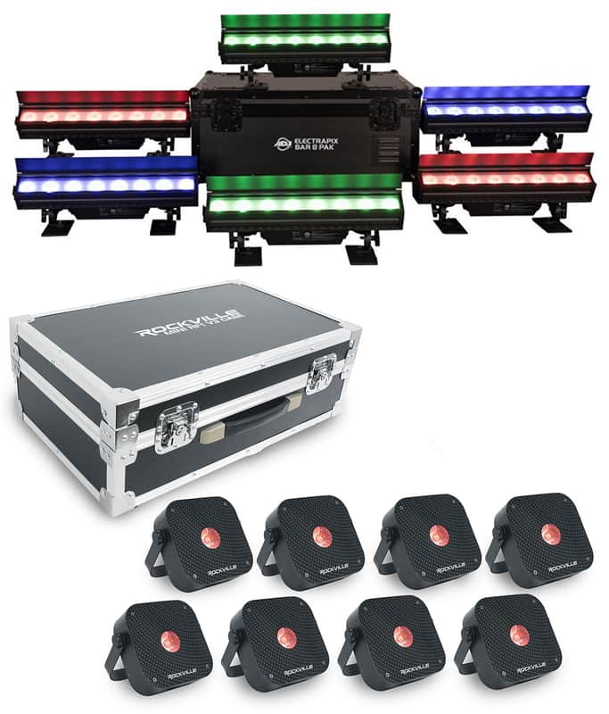 (6) American DJ ADJ ElectraPix Bar 8 Pak DMX RGBAL+UV Bar Lights w/ Flight Case image 1