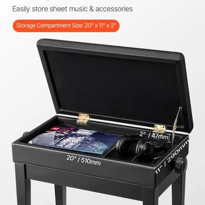 Adjustable Piano Keyboard Bench – Padded Seat with Storage Compartment & Height Control image 2