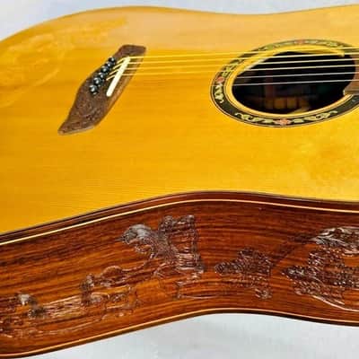 Blueberry Dreadnought Zodiac Aquarius Motif - Hand Made and Hand Carved Steel String Guitar image 10