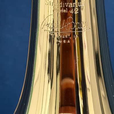 Bach 42BO Stradivarius Series Tenor Trombone with Open Wrap F Attachment Standard Rotor Valve - Clear Lacquered Brass image 2