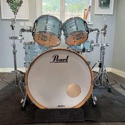 Pearl Masters Maple Complete 22" 5-Piece Drum Kit - Ice Blue Oyster + Sabian AAX Cymbals 2019 image 3