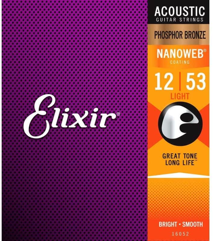 Elixir 16052 Strings Phosphor Bronze Acoustic Guitar Strings w NANOWEB Coating, Light (.012-.053) image 1