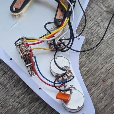 Pearloid WHITE - Cream Hot Texas Blues loaded alnico V SSS Stagger Poles pickguard complete kit wired. image 3