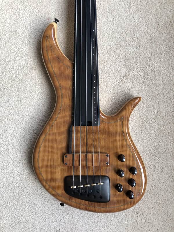Fbass F-Bass Alain Caron AC5 Custom, 34" Scale, Flamed Redwood top! 2013 image 1