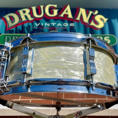 1960s Ludwig 5x14 Jazz Festival Snare Drum White Marine Pearl image 5