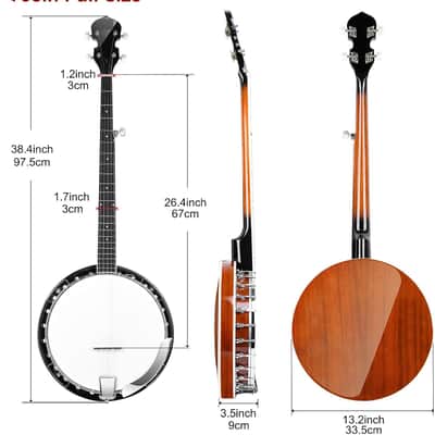 LEFT-HANDED Banjo 5 String Mahogany Open Back Banjo with Resonator, Drum Head, Geared 5th String Beginner Kit with Manual, Full Size image 2