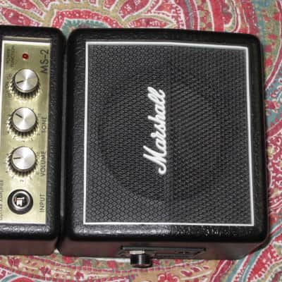 lite used Marshall MS-2, 1-watt battery powered Micro Stack Portable Amp Black, +Battery (can be powered w/ adapter, NOT included) H: 5.51", W: 4.33", D: 2.36", Volume, Tone, Clean/OD - Input Jack & 1/4" Headphone Jack, Belt Clip (MISSING battery cover) image 7