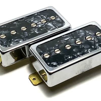 Dragonfire H90s - Humbucker Sized / Cased P90 Pickup Set, Bridge + Neck, Chrome Ring w/ Black Pearl Inlay image 1