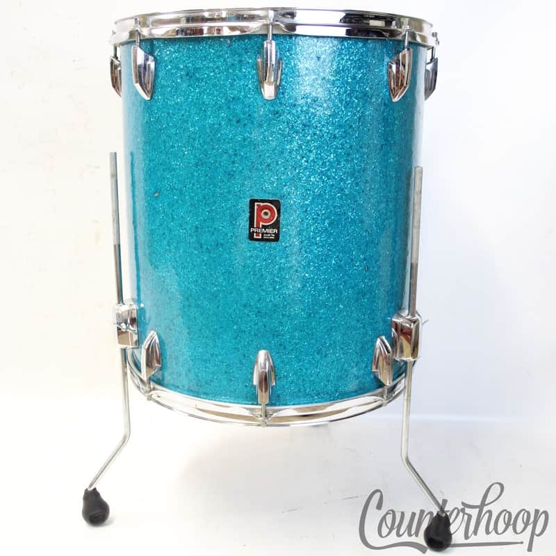 Premier 16x18"Aqua Sparkle Floor Tom Drum 3Ply African Mahogany 6000 Vintage 70s image 1